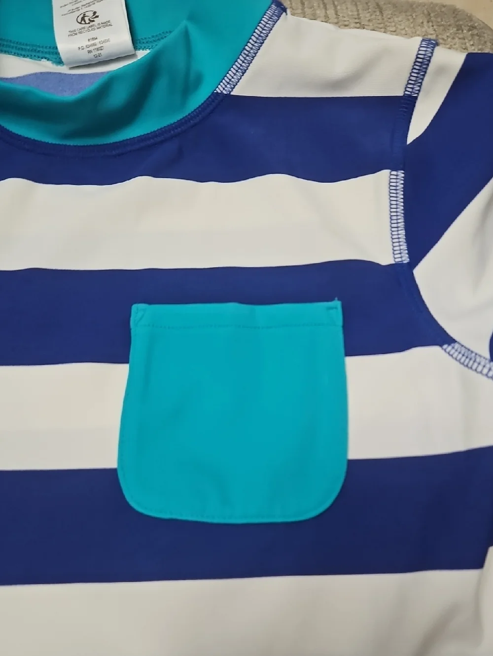 Boden Kids Stripe Rashguard 8-9 Years Blue White Short Sleeve